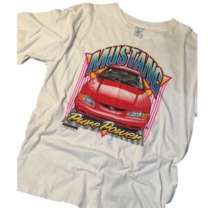 VTG Alore T Shirt White Mustang Pure Power Ford Car Graphic Tee XL Mens